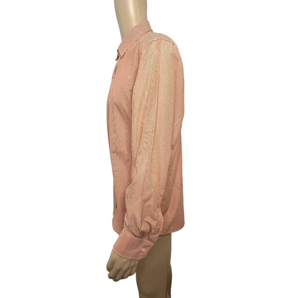 IZOD Men’s Button Up Shirt Orange White Striped L Slim Contrasting Cuff, Placket - Picture 4 of 10